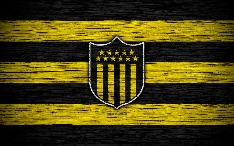 Penarol FC, logo, Uruguayan Primera Division, emblem, wooden texture, Uruguay, CA Penarol, football, soccer, FC Penarol, HD wallpaper