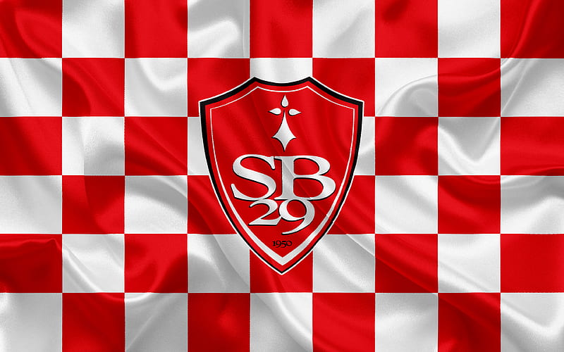 Stade Brestois 29 logo, creative art, red white checkered flag, French football club, Ligue 2, new emblem, silk texture, Brest, France, football, Brest FC, HD wallpaper