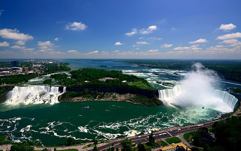 Niagara & American Falls, Trees, Waterfall, Canada, River, HD wallpaper