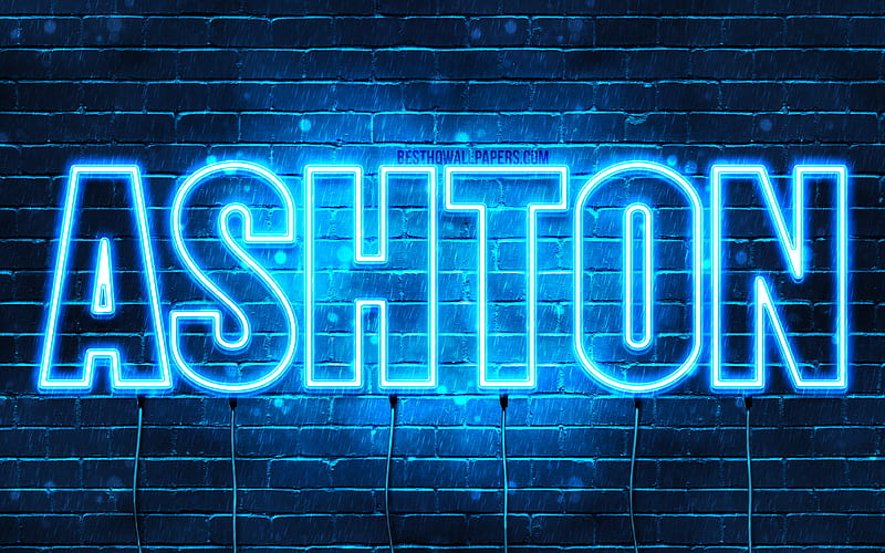 Ashton with names, horizontal text, Ashton name, blue neon lights, with Ashton name, HD wallpaper