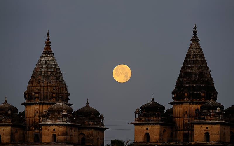 Full Moon Cenotaphs Orchha Madhya Pradesh India Bing, HD wallpaper