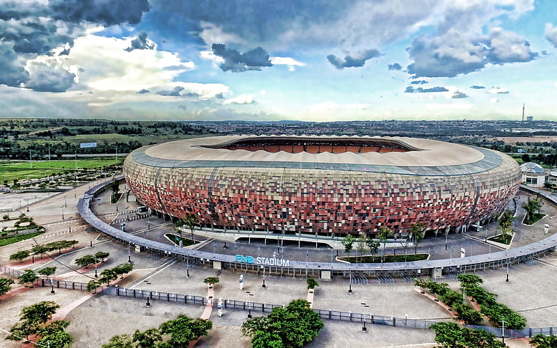 FNB Stadium, aerial view, First National Bank Stadium, R, football stadium, Johannesburg, South Africa, South African stadiums, HD wallpaper