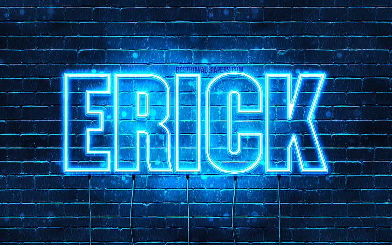 Erick with names, horizontal text, Erick name, blue neon lights, with Erick name, HD wallpaper