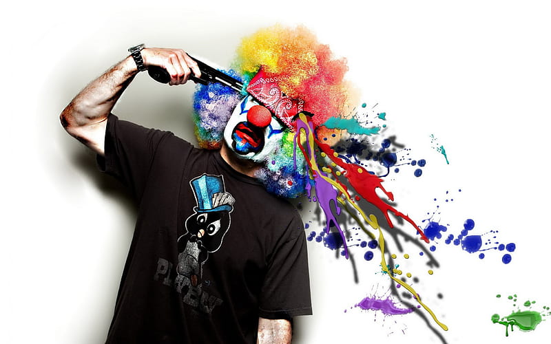 Emo clown, clown, black, colours, penguin, HD wallpaper