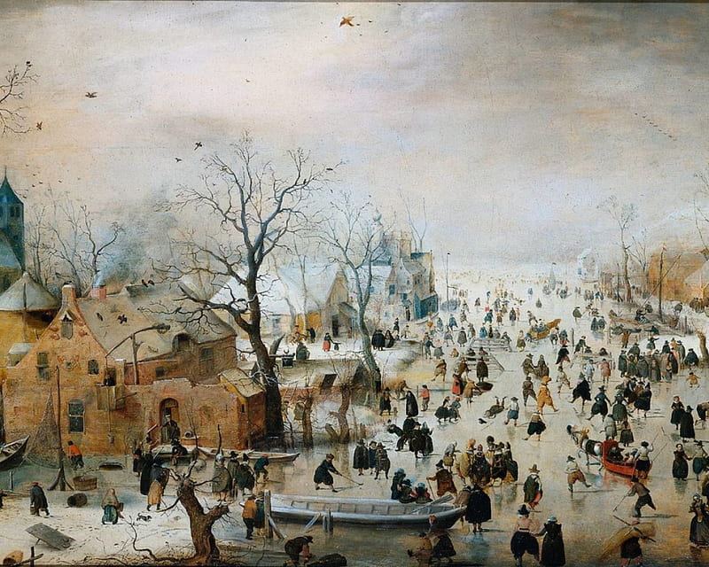 Hendrick Avercamp - Winter Landscape, painting, seventeenth century, dutch, landscape, HD wallpaper