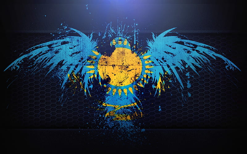Kazakhstan flag, grunge, art, Kazakh flag, eagle, flag of Kazakhstan, symbolism of Kazakhstan, HD wallpaper