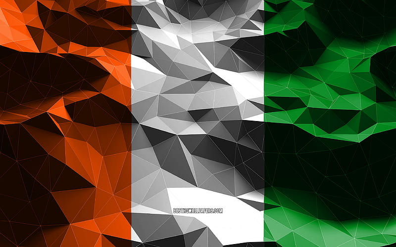 Ivorian flag, low poly art, African countries, national symbols, Flag of Cote d Ivoire, 3D flags, Cote d Ivoire, Africa, Cote d Ivoire 3D flag, Cote d Ivoire flag, HD wallpaper
