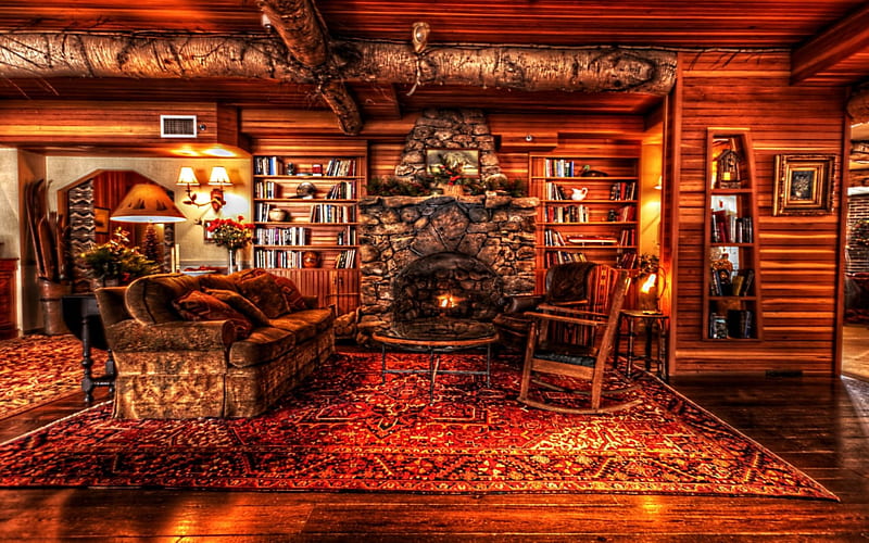 cozy inn lobby r, fireplace, inn, cozy, lobby, r, HD wallpaper