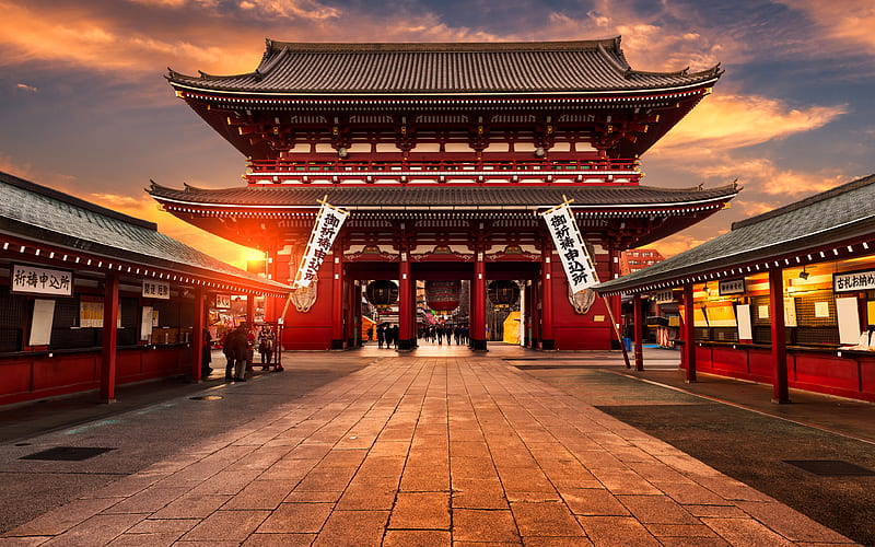 Senso-ji Temple sunset, Sensoji, japanese landmarks, Tokyo, japan, Asia, HD wallpaper