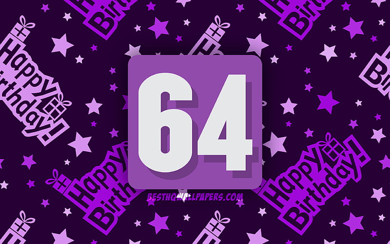 Happy 64 Years Birtay, violet abstract background, Birtay Party, minimal, 64th Birtay, Happy 64th birtay, Birtay concept, 64th Birtay Party, HD wallpaper