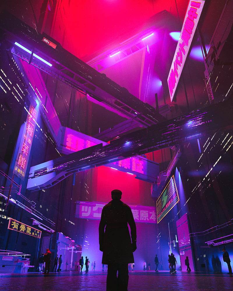 synthwave, neon, night, futuristic, low-angle, HD phone wallpaper