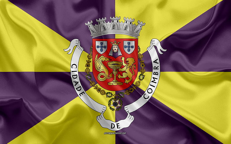 Flag of Coimbra District silk flag, silk texture, Coimbra District, Portugal, Coimbra District flag, region of Portugal, HD wallpaper