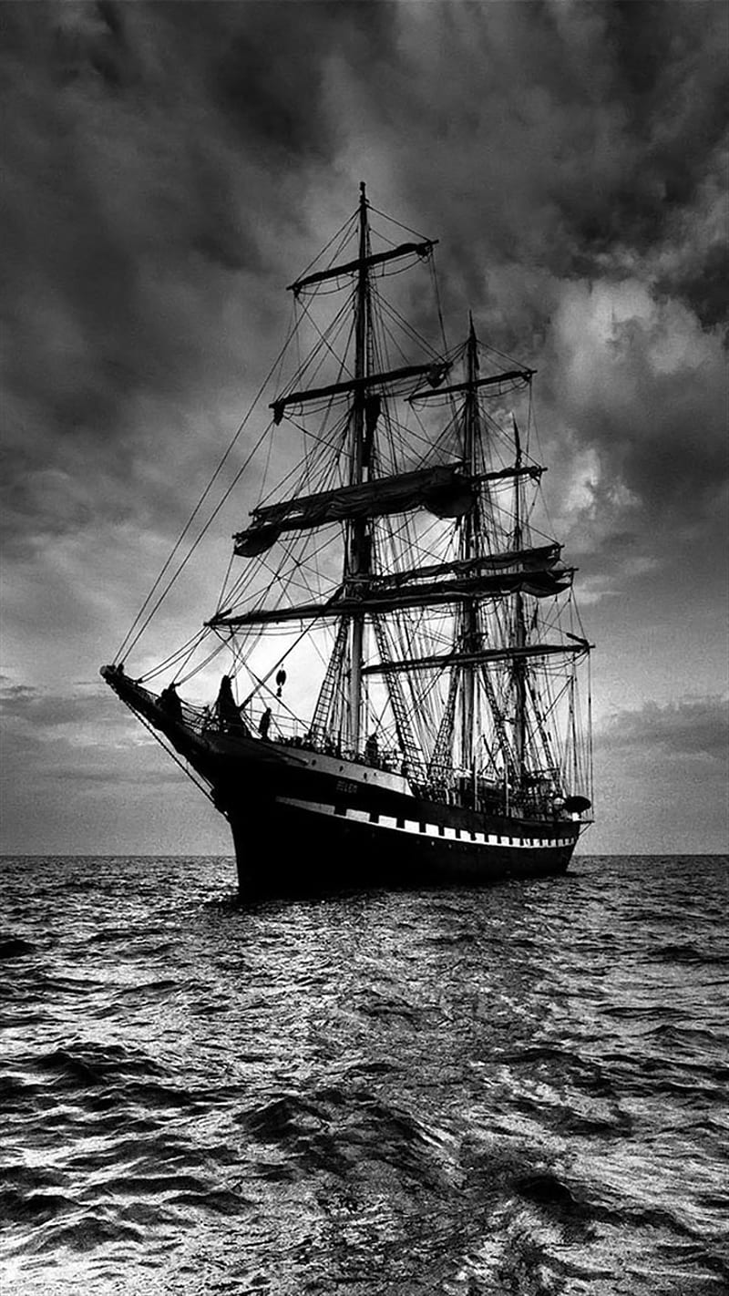 Black Sailing Ship, ocean, HD phone wallpaper
