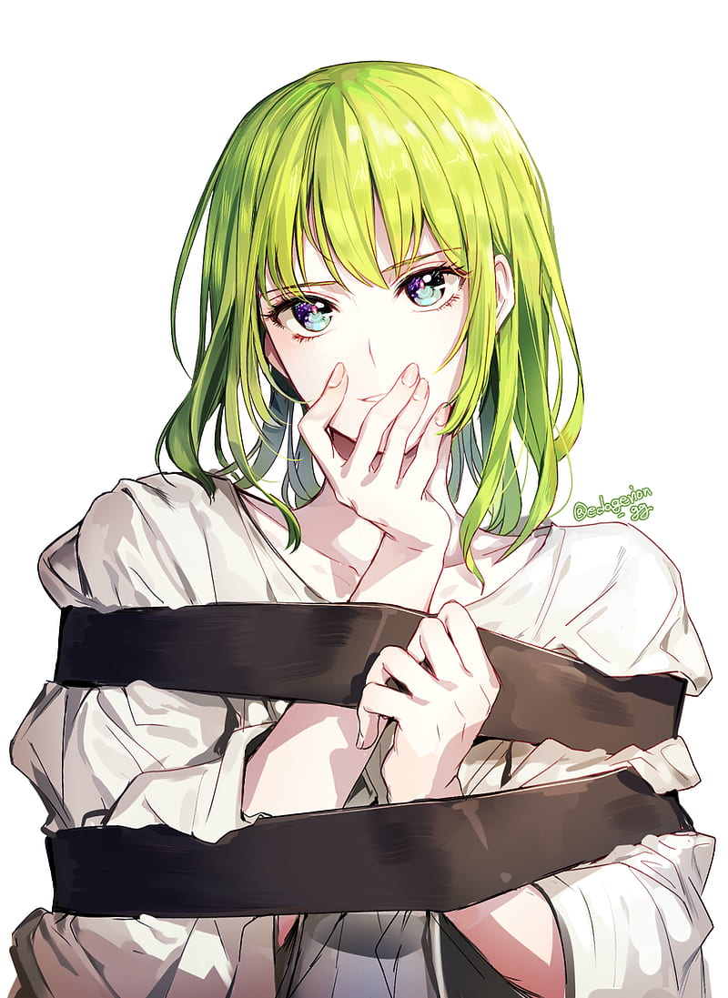 Fate Series, FGO, Fate/Grand Order, anime boys, long hair, 2D, smiling, hand on face, Enkidu (FGO), green eyes, green hair, simple background, looking at viewer, vertical, fan art, anime, HD phone wallpaper