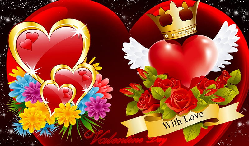 Valentine hearts, wings, lovely, holiday, background, bonito, valentine,  roses, HD wallpaper | Peakpx