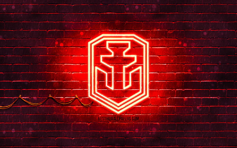 World of Warships red logo, WoWS red brickwall, World of Warships logo, World of Warships neon logo, World of Warships, WoWS logo, HD wallpaper