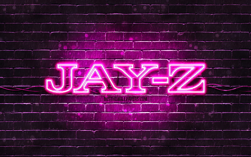 Jay-Z purple logo superstars, american rapper, purple brickwall, Jay-Z logo, Shawn Corey Carter, Jay-Z, music stars, Jay-Z neon logo, HD wallpaper