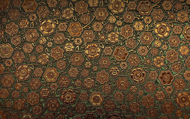 brown vintage background, metal floral pattern, floral ornaments, vintage floral pattern, background with ornaments, floral patterns, brown backgrounds, HD wallpaper