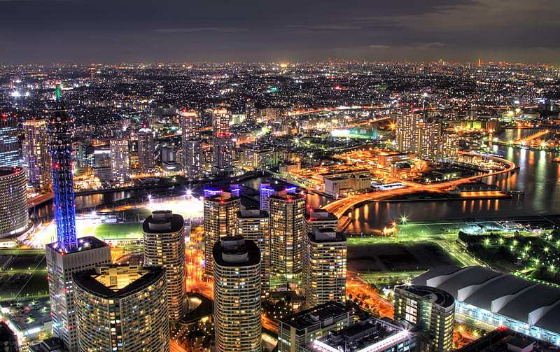City Lights, yokohama, city, japan, sky, HD wallpaper
