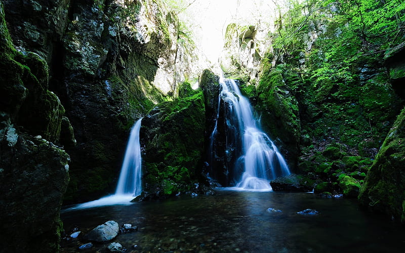 Forest waterfall river rocks-Landscape Theme, HD wallpaper