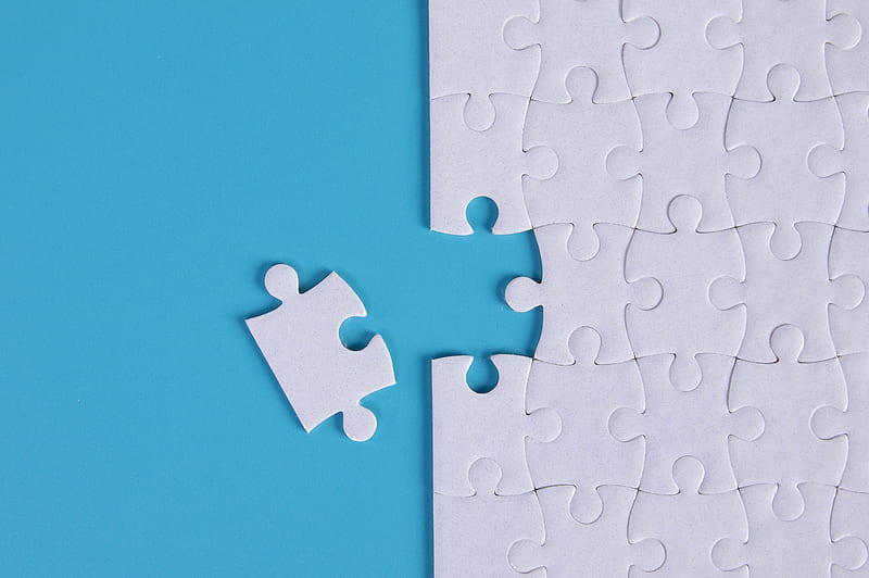 puzzle, jigsaw, fragments, white, blue, HD wallpaper