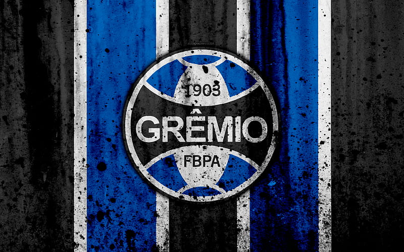 FC Gremio grunge, Brazilian Seria A, logo, Brazil, soccer, football club, Gremio, stone texture, art, Gremio FC, HD wallpaper