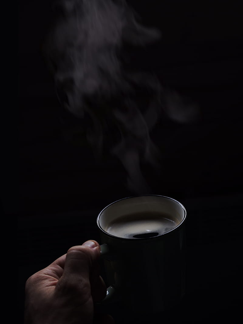 coffee, drink, steam, mug, hot, dark, HD phone wallpaper