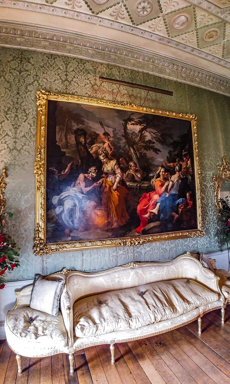 Adamesque, basildon, castle, historical, interior, national trust, neoclassicism, old, painting, pallace, reading, sir francis sykes, sofa, uk, visit, wall, HD phone wallpaper