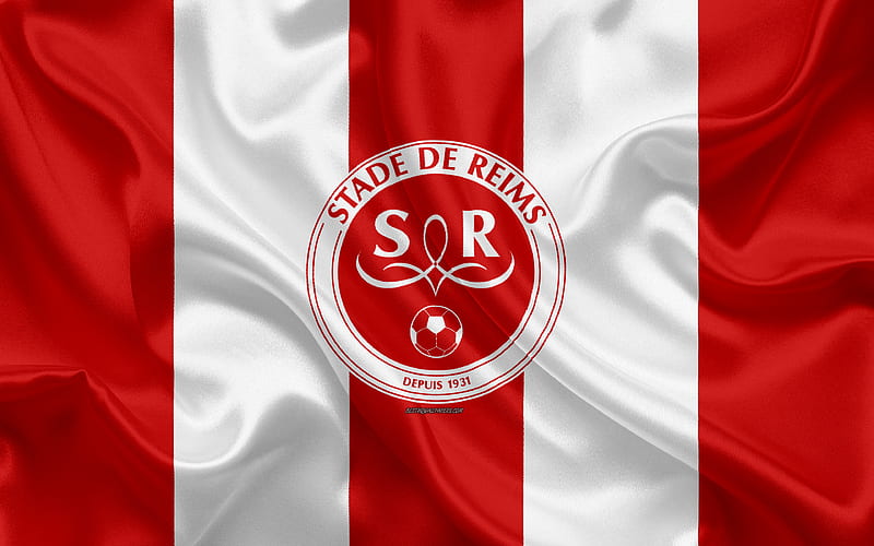 Stade de Reims silk texture, logo, red white silk flag, French football club, emblem, Ligue 1, Reims, France, football, Reims FC, HD wallpaper