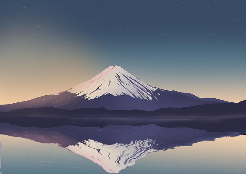Mr Fuji Minimal , mount-fuji, mountains, nature, artist, artwork, digital-art, minimalism, minimalist, HD wallpaper