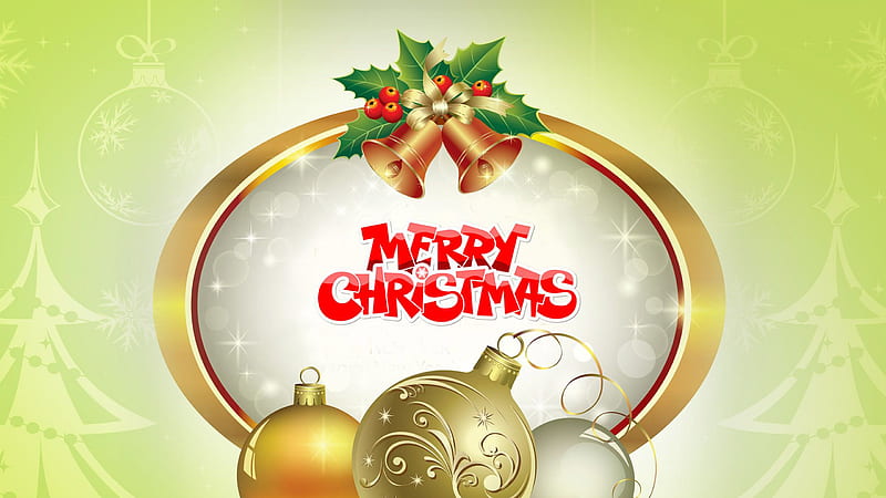 Merry Christmas Bells Golden Silver Decoration Balls Christmas, HD wallpaper