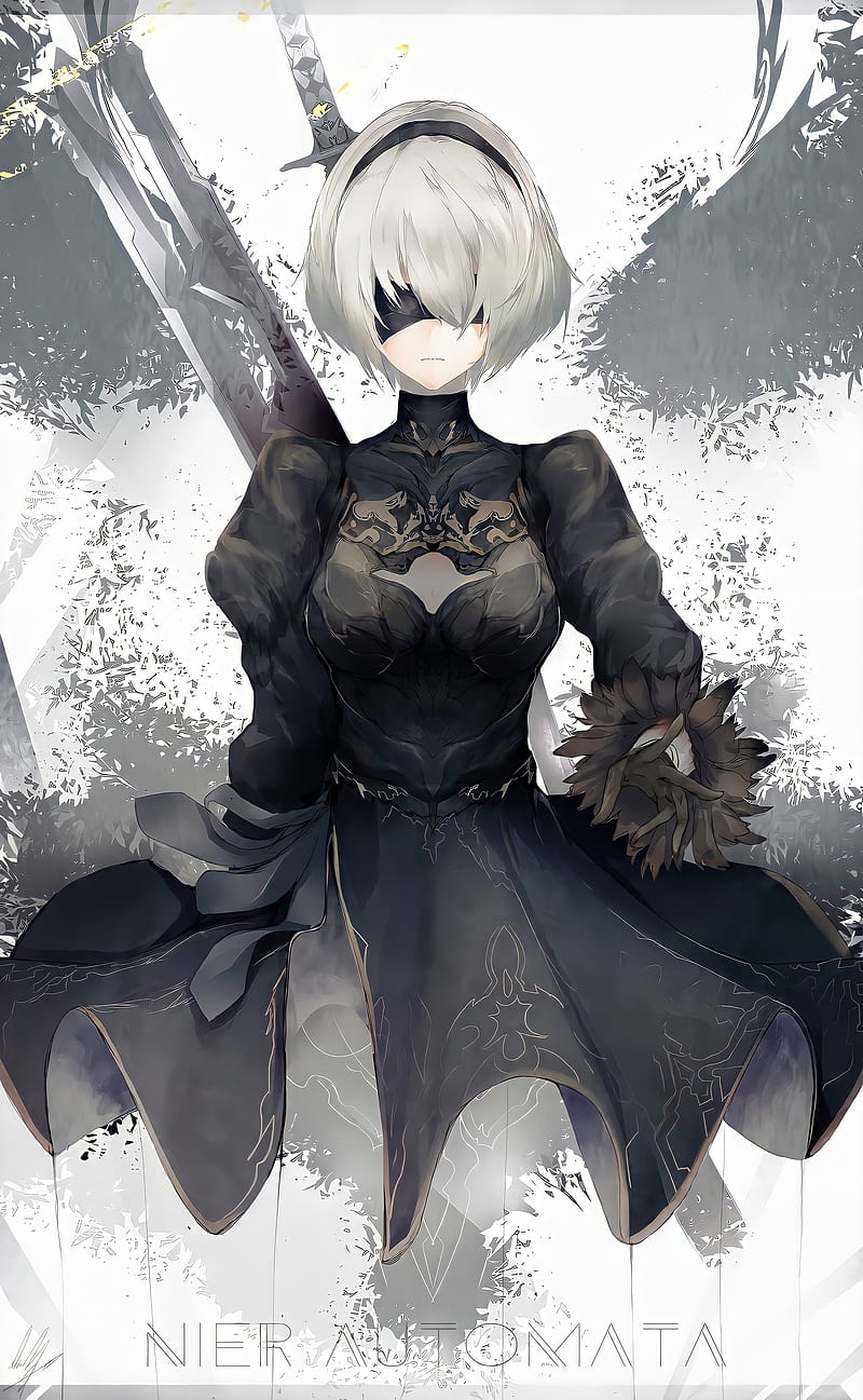 anime, anime girl, fan art, 2B (Nier: Automata) background hd