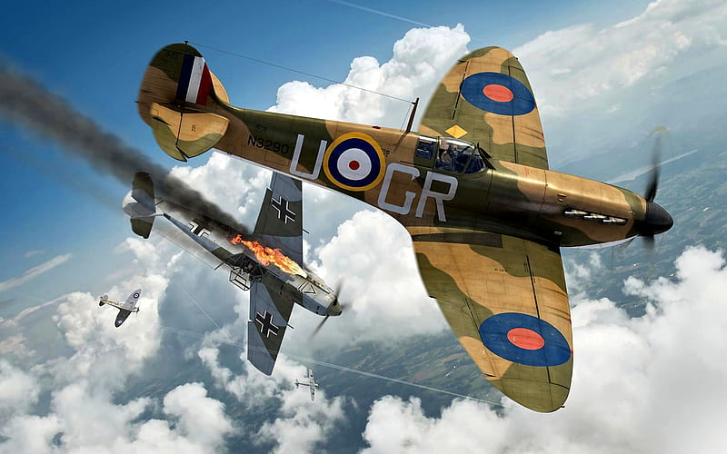 WarThunder, Spitfire Mk Ia, Messerschmitt Bf109E, World War II, online games, Luftwaffe, RAF, WWII, HD wallpaper
