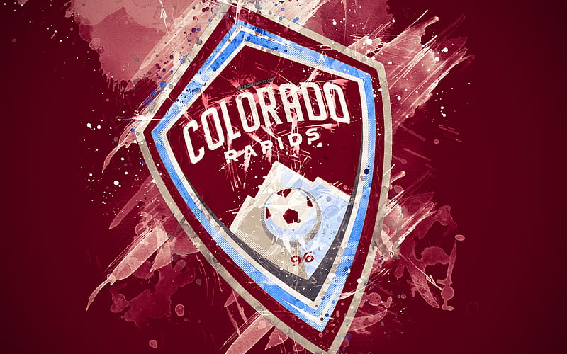 Colorado Rapids paint art, American soccer team, creative, logo, MLS, emblem, purple background, grunge style, Denver, USA, football, Major League Soccer, HD wallpaper