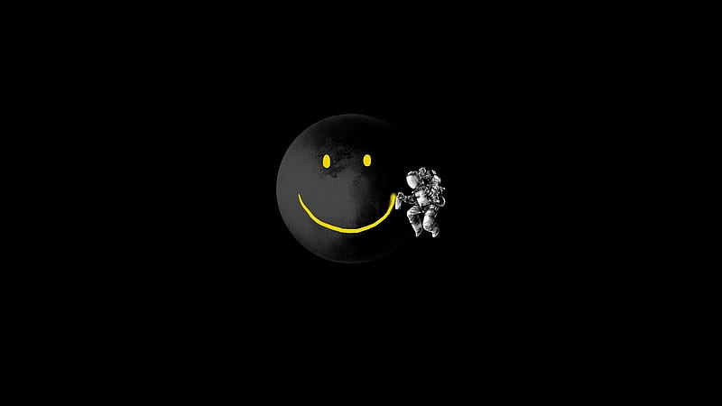 :D, emoticon, moon, moon, happy face, astronaut, funny, HD wallpaper