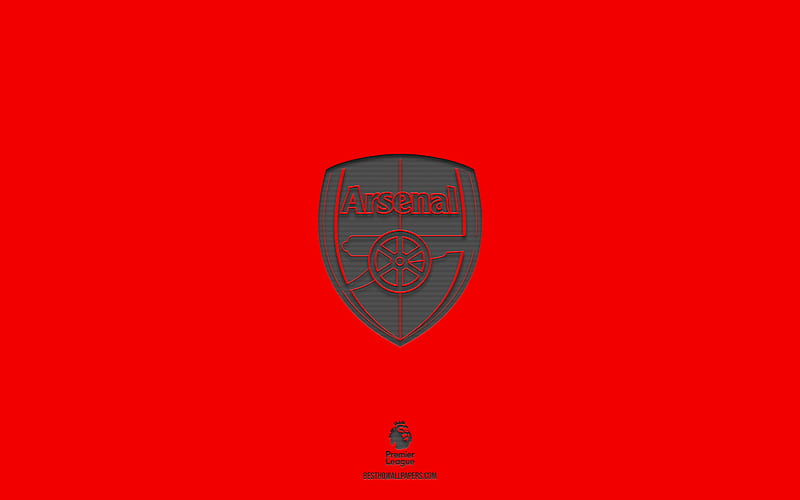 Arsenal FC, red background, English football team, Arsenal FC emblem, Premier League, England, football, Arsenal FC logo, HD wallpaper