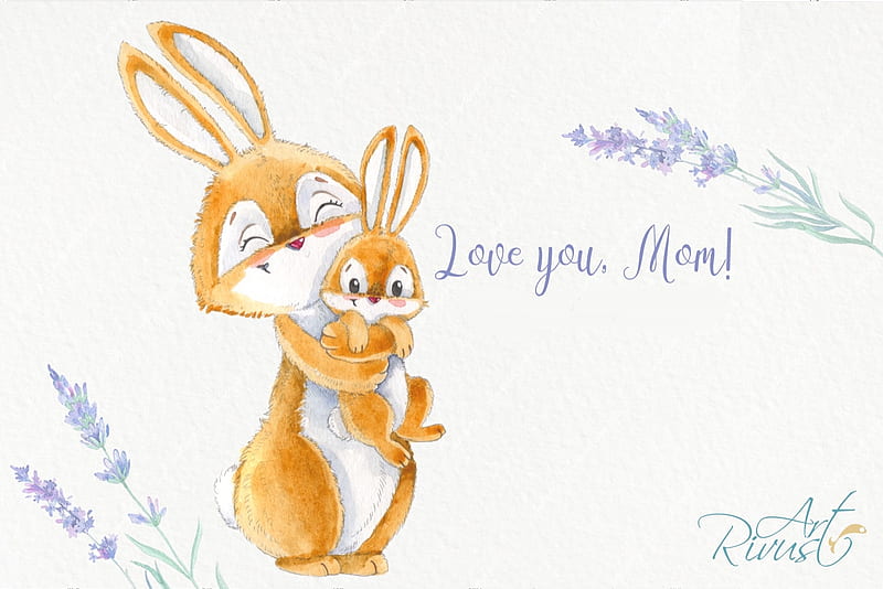 :), mother, card, watercolor, rabbit, day, bunny, HD wallpaper