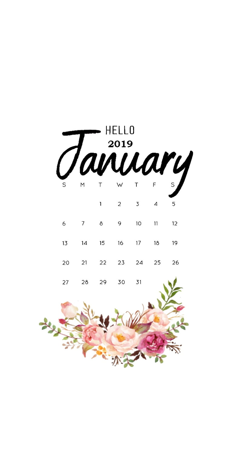 January 19 Calendar , 2019, flowers, new, year, HD phone wallpaper