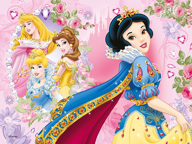 Disney princesses, fantasy, snow white, child, princess, pink, disney, HD wallpaper