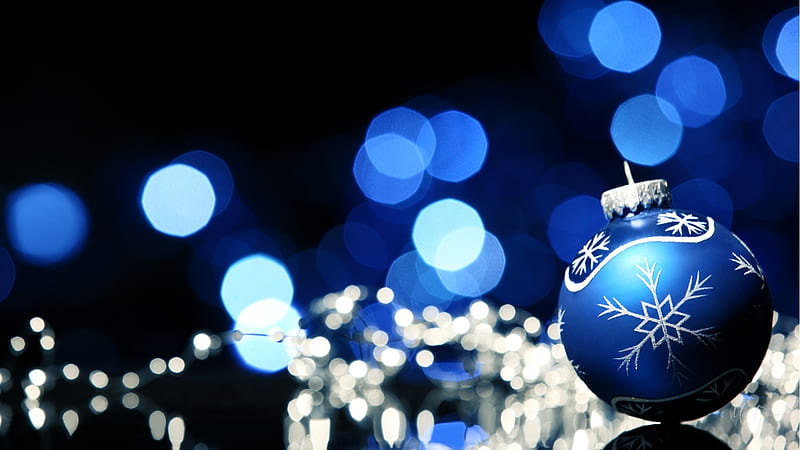 Blue Shiny Ball, Christmas, holidays, bokeh, decorations, shine, blue ...
