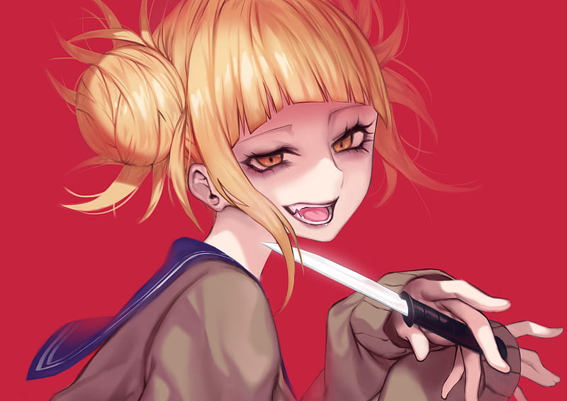 toga himiko, blonde, smiling, knife, My hell Akademia, Anime, HD wallpaper