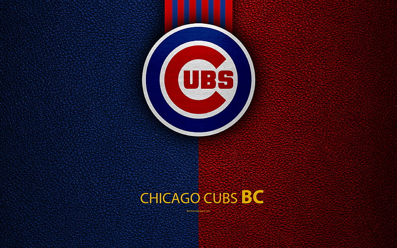 Chicago Cubs American baseball club, leather texture, logo, MLB, Chicago, Illinois, USA, Major League Baseball, emblem, HD wallpaper