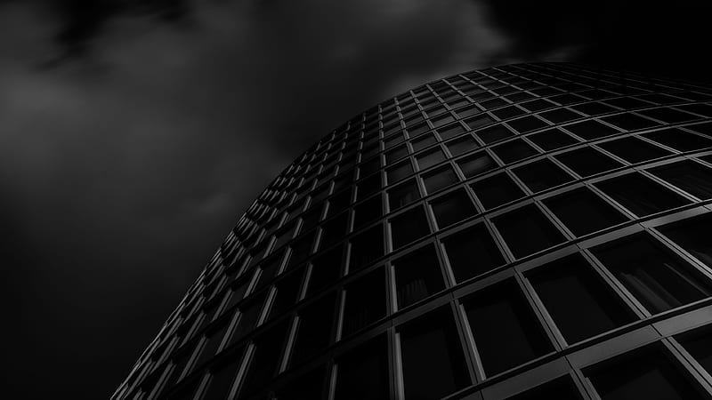 Worm's Eye View Of Building Windows Architecture In Black Background Black Background, HD wallpaper