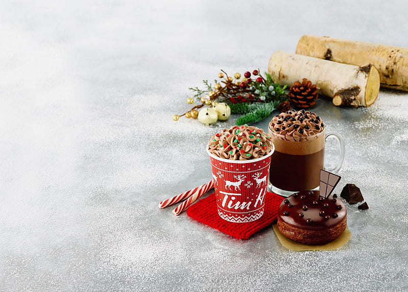 Happy Holiday , cake, hot chocolate, winter, dessert, coffee, snow, cocoa, cups, cream, HD wallpaper