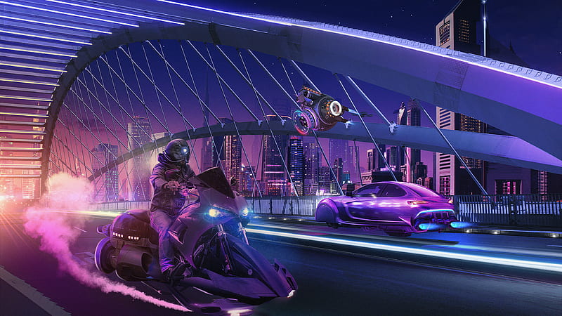 Dubai Night Ride Scifi , scifi, biker, artist, artwork, digital-art, behance, HD wallpaper