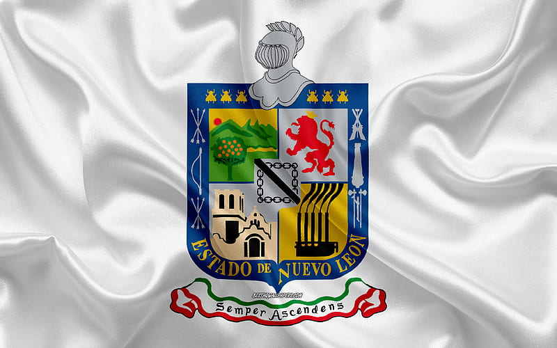 Flag of Nuevo Leon, silk flag, Mexican state, Nuevo Leon coat of arms, silk texture, Nuevo Leon, Mexico, HD wallpaper