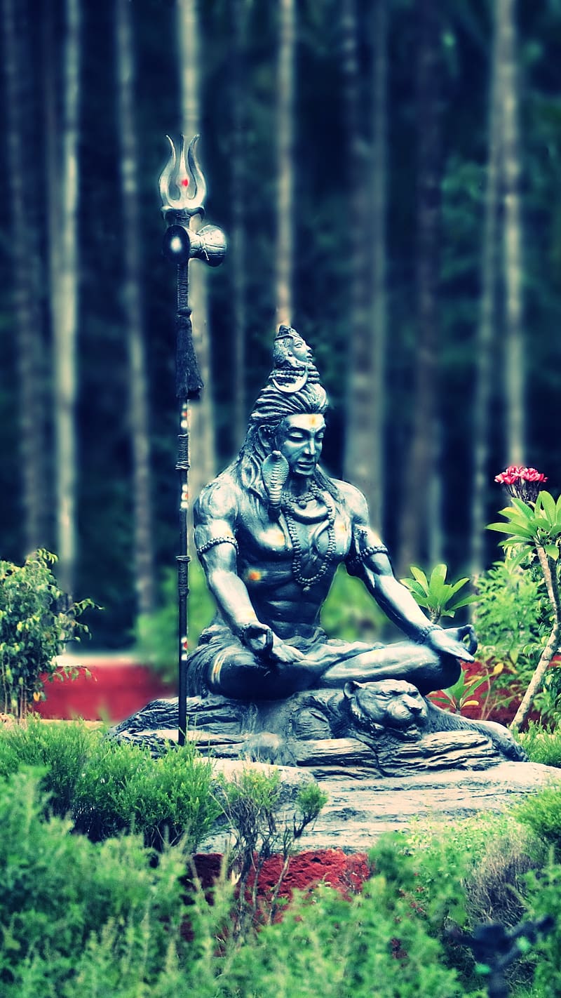 Shiva Statue In Garden, shiva , statue, garden, lord, god, mahadev, HD phone wallpaper