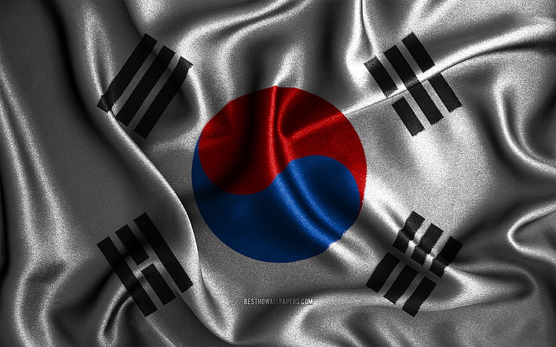 South Korean flag silk wavy flags, Asian countries, national symbols, Flag of South Korea, fabric flags, South Korea flag, 3D art, South Korea, Asia, South Korea 3D flag, HD wallpaper