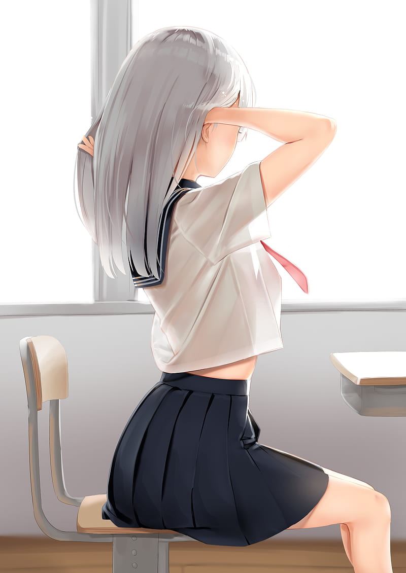 Anime school girl, classroom, school uniform, brown hair, Anime, HD  wallpaper | Peakpx