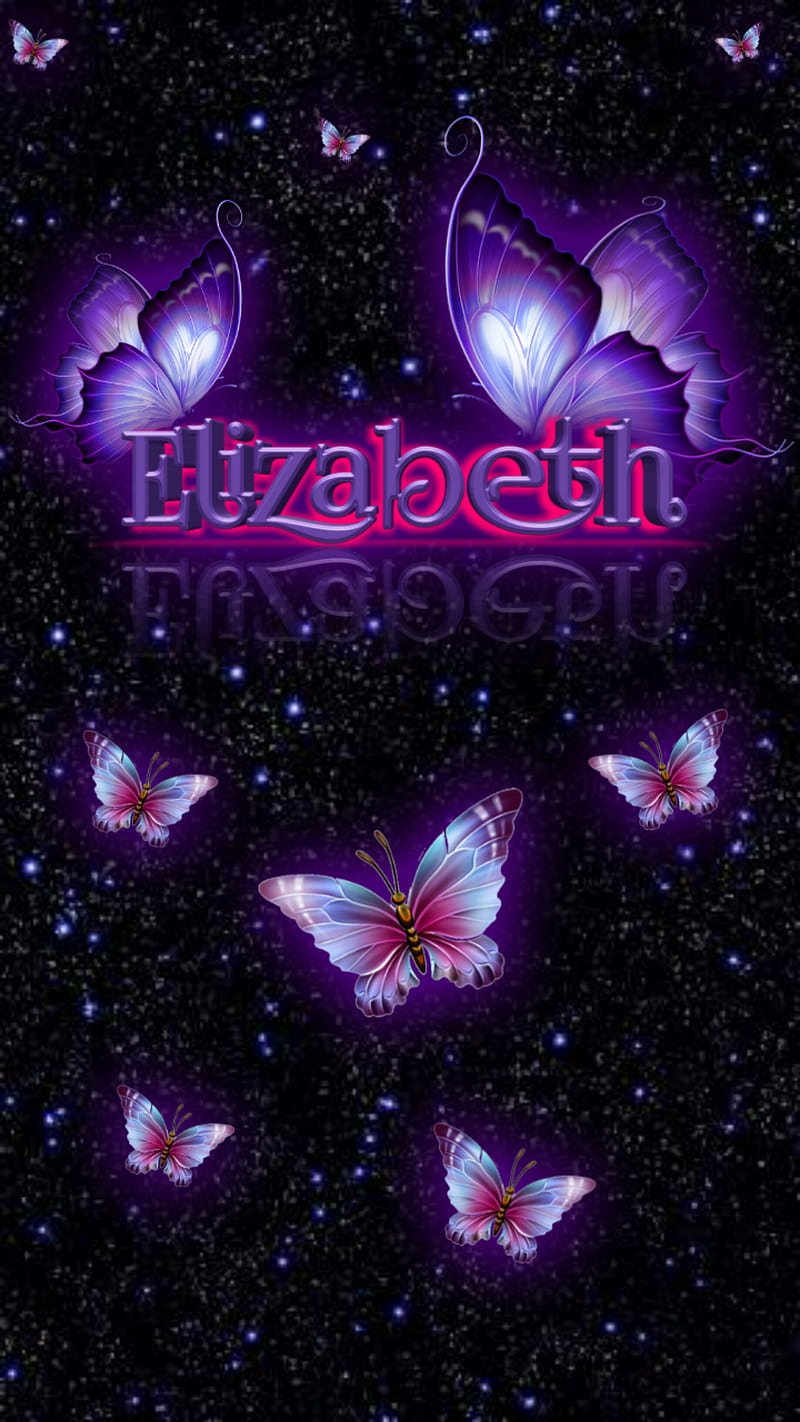 MY NAME, butterflies, elizabeth, glitter, name, pink, purple, HD phone wallpaper